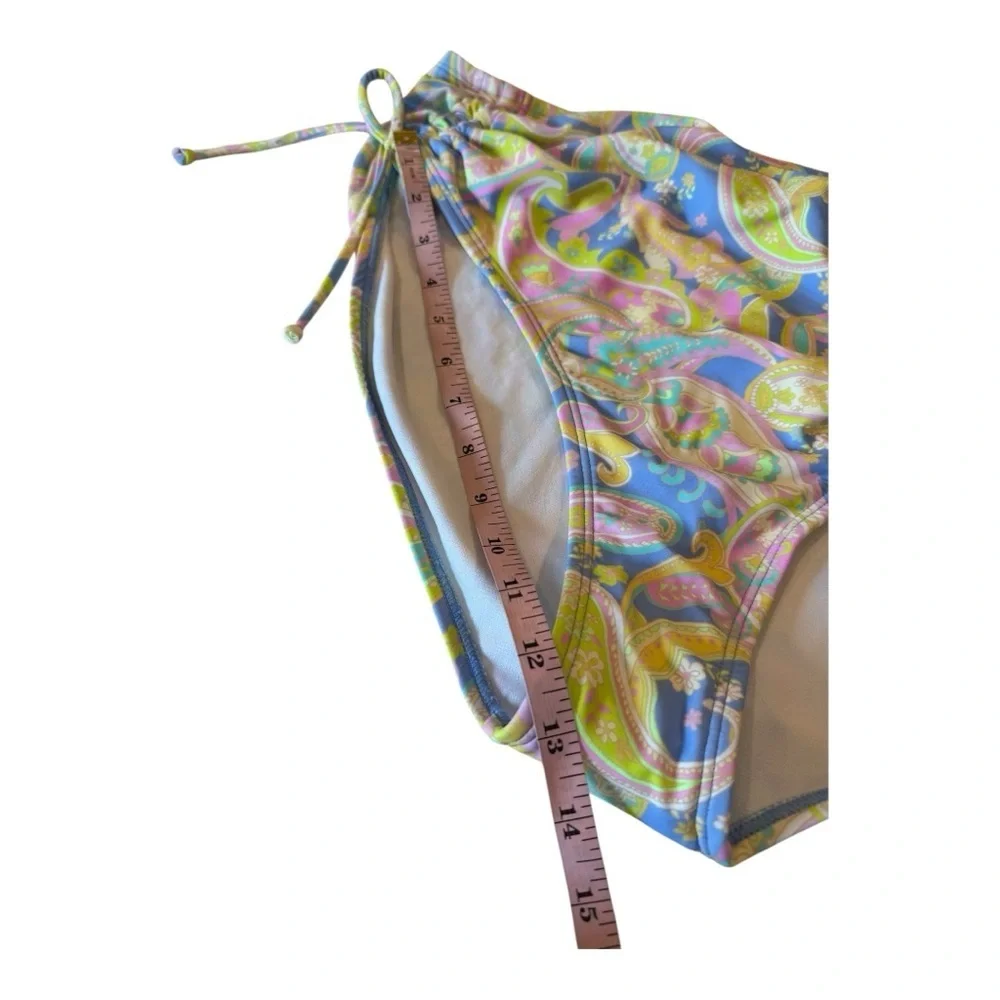 California High Waist Drawstring Full Bottom Pastel Paisley Swim Separate